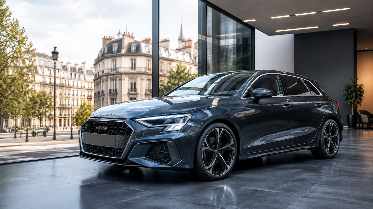 Audi A3 d’occasion en Europe dans un showroom premium avant importation en France