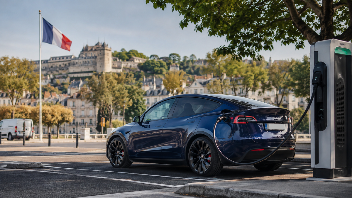 Voiture électrique européenne en recharge avant importation en France
